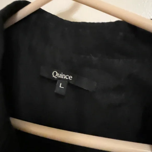 Quince Women's Black Linen Button Front Dress sz L Midi A-Line Short Sleeve PO - Picture 2 of 3